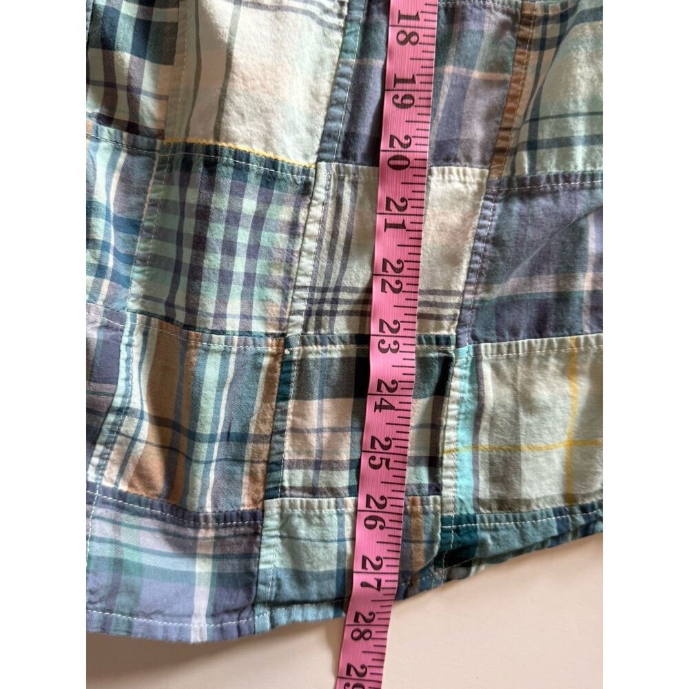 LL Bean Madras Plaid Button Shirt Patchwork Roll Tab Sleeve Country Cottage XL - Picture 14 of 16